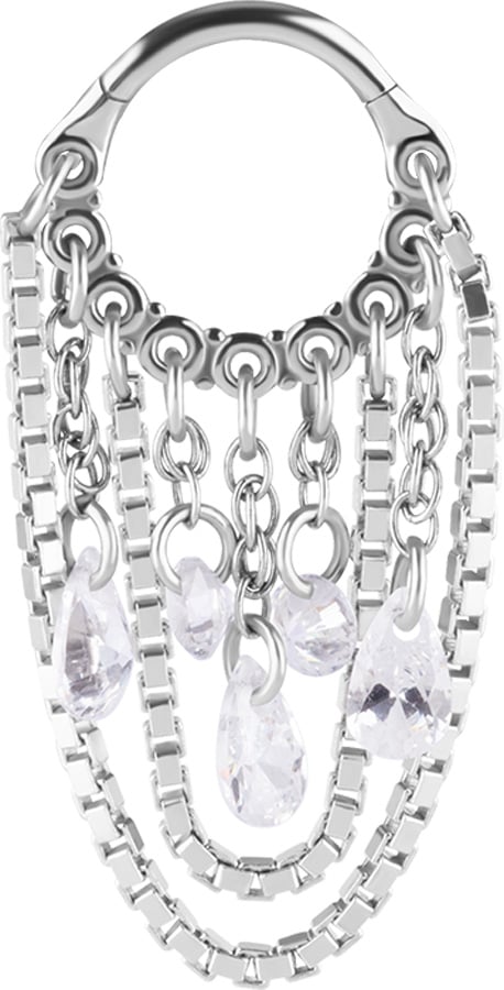 SS 316 HINGED RING WITH PEAR SHAPE AND ROUND STONE DANGLES 1,2x8mm WH