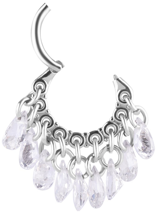 SS 316 HINGED RING WITH PEAR SHAPE STONE DANGLES 1,2x8mm WH