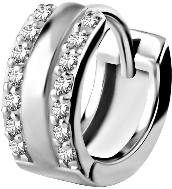SS 316 HUGGIE HOOP PAVE SETTING 2 ROWS (PAIR) 0,8x10mm WH
