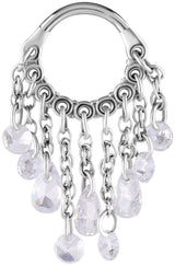 SS 316 HINGED RING WITH PEAR SHAPE AND ROUND STONE DANGLES 1,2x8mm WH