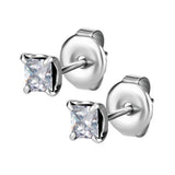 SS 316 EAR STUDS SET W. SQUARE CUBIC ZIRCONIA (PAIR)
