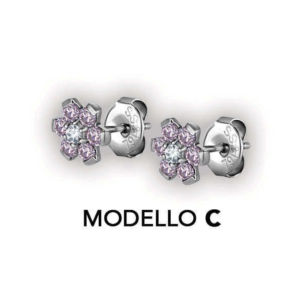 SS 316 FLOWER EAR STUDS W/ ZIRCONIA (PAIR) 0,8mm