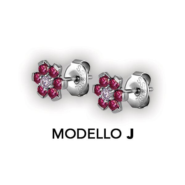 SS 316 FLOWER EAR STUDS W/ ZIRCONIA (PAIR) 0,8mm