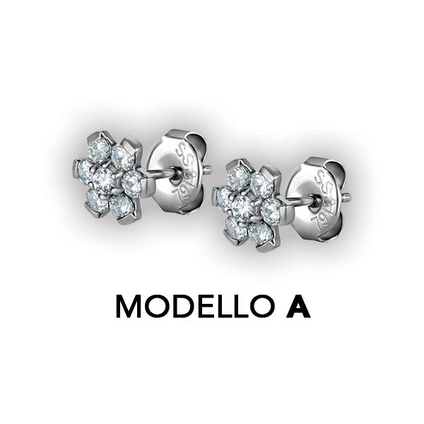SS 316 FLOWER EAR STUDS W/ ZIRCONIA (PAIR) 0,8mm